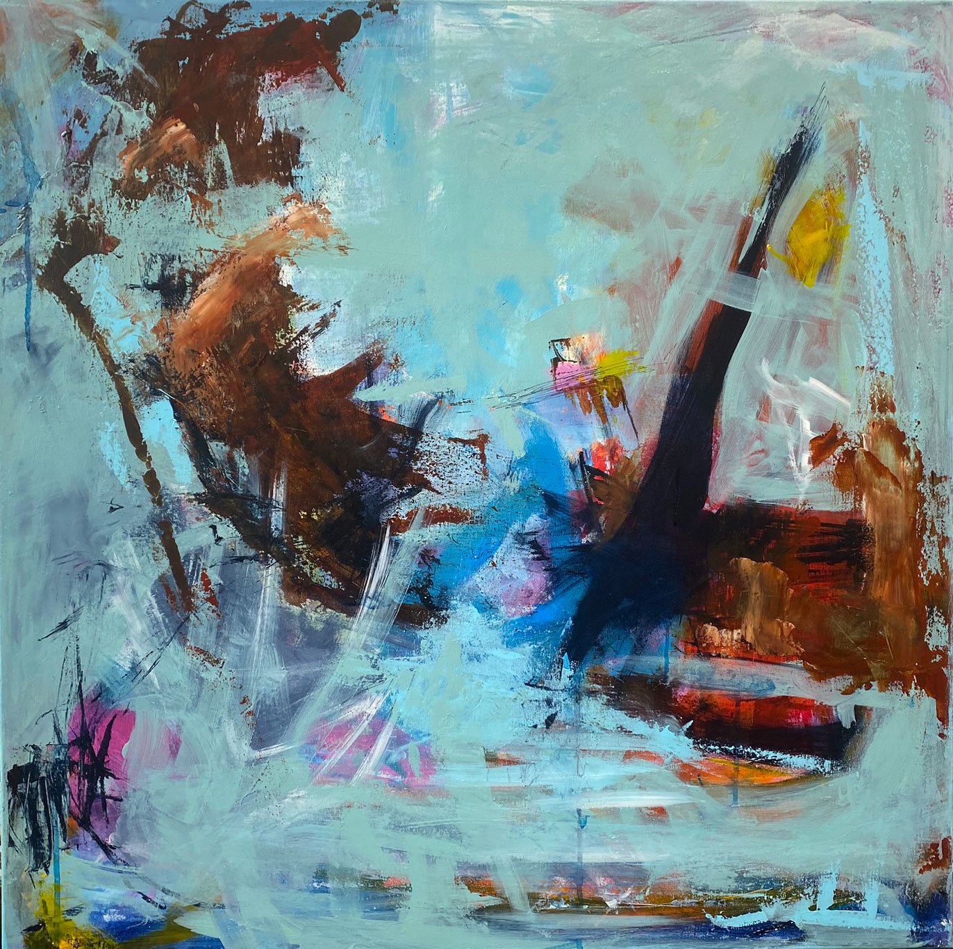 Abstrakt maleri 80x80cm af Lisa Bjarnskov