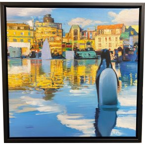 Pingviner i K�benhavn No4. af Sarah H�i 50x50cm