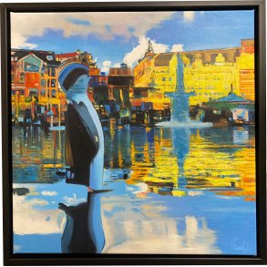 Pingviner i K�benhavn No7. af Sarah H�i 50x50cm