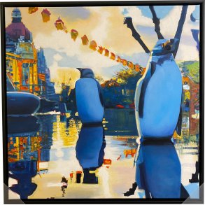 Pingviner i K�benhavn No8. af Sarah H�i 80x80cm