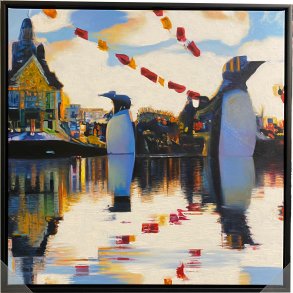 Pingviner i K�benhavn No9. af Sarah H�i 80x80cm