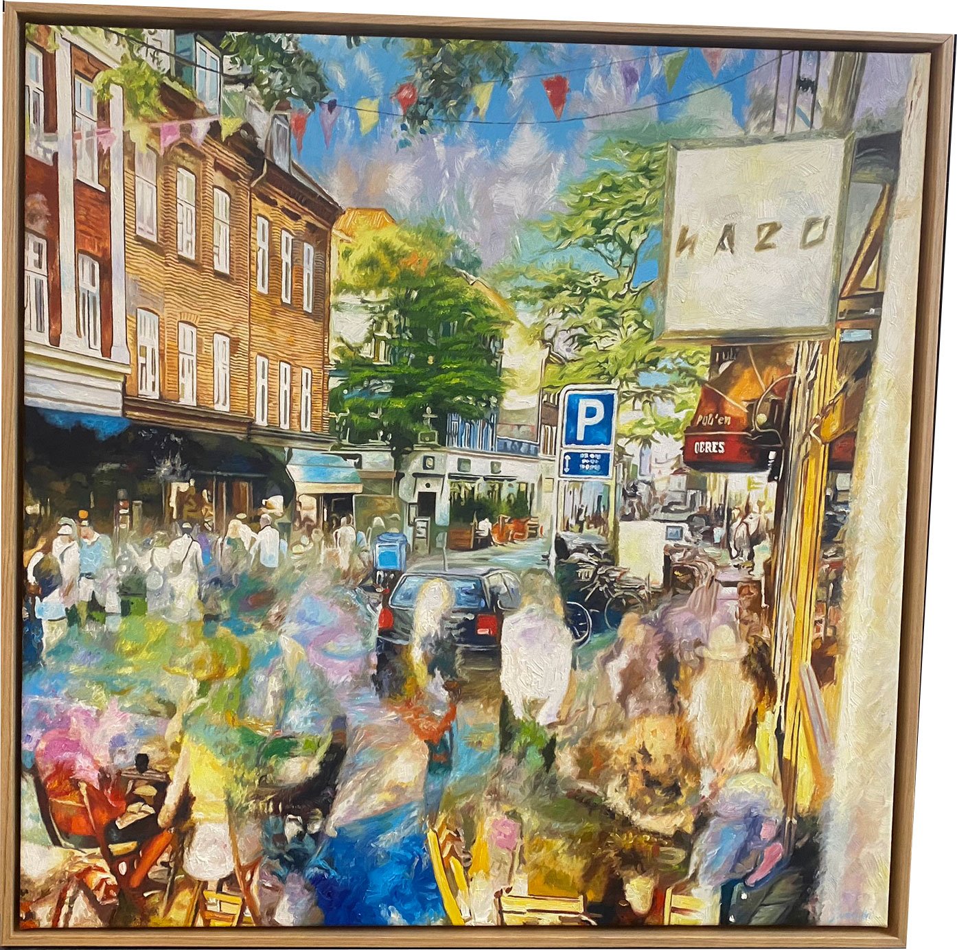 Jgergrdsgade, lrdag i Aarhus 80x80cm af Sarah Hi