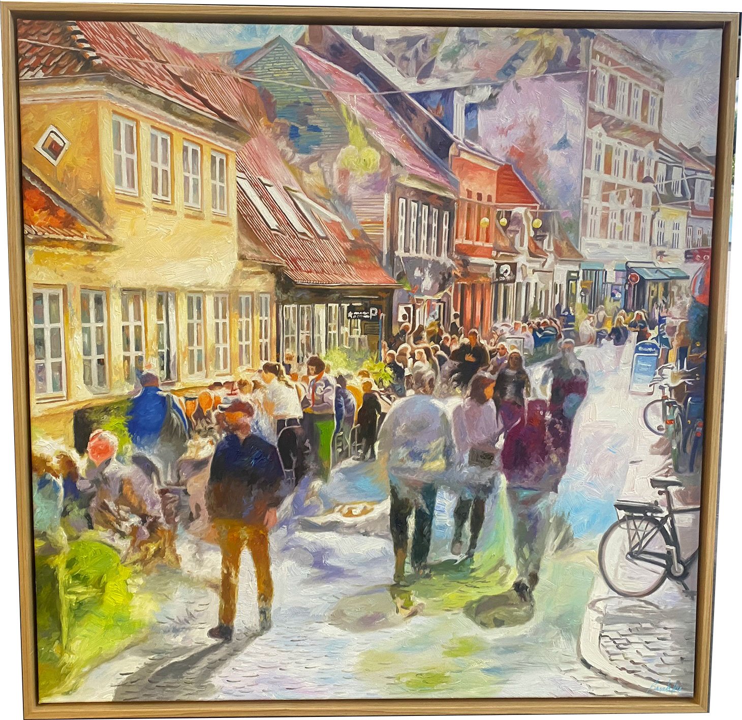 Graven, lrdag i Aarhus 80x80cm maleri af Sarah Hi