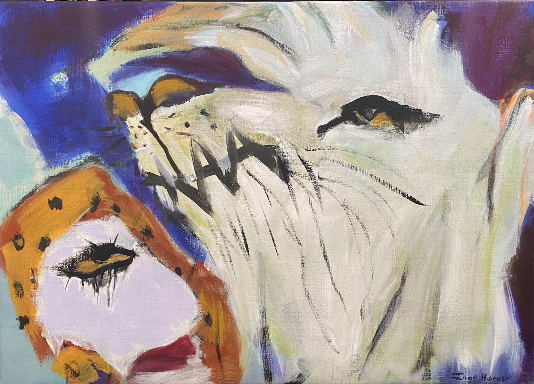 Inge Hrup, Lioness and Lion III 50x70cm