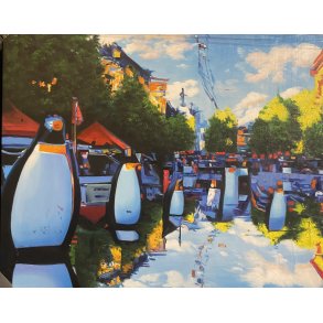 Pingviner i K�benhavn af Sarah H�i 80x100cm