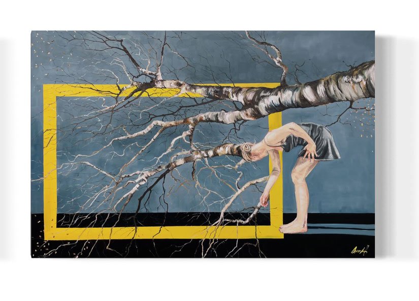 Forgrner sig ud over grnsen 150x100cm maleri Anne Mette Harkes