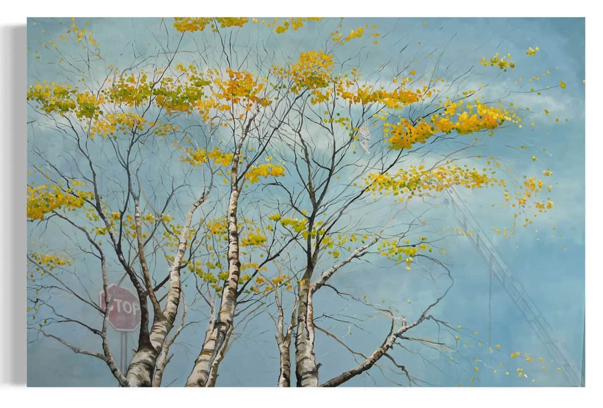 De sprde forr 150x100cm maleri af Anne Mette Harkes