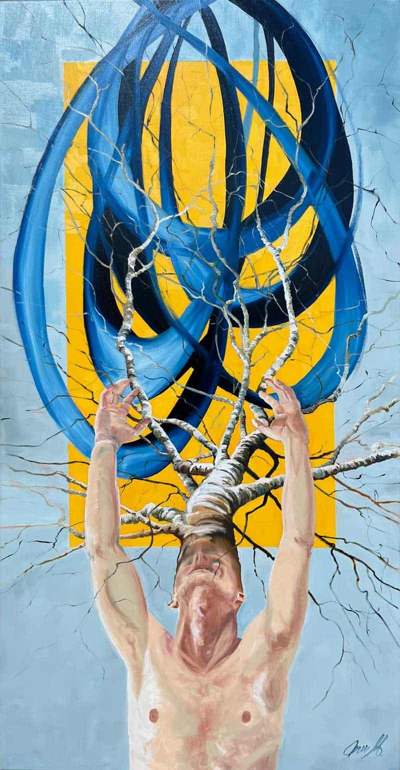 Tankemylderet ankommer 60x120cm maleri af Anne Mette Harkes
