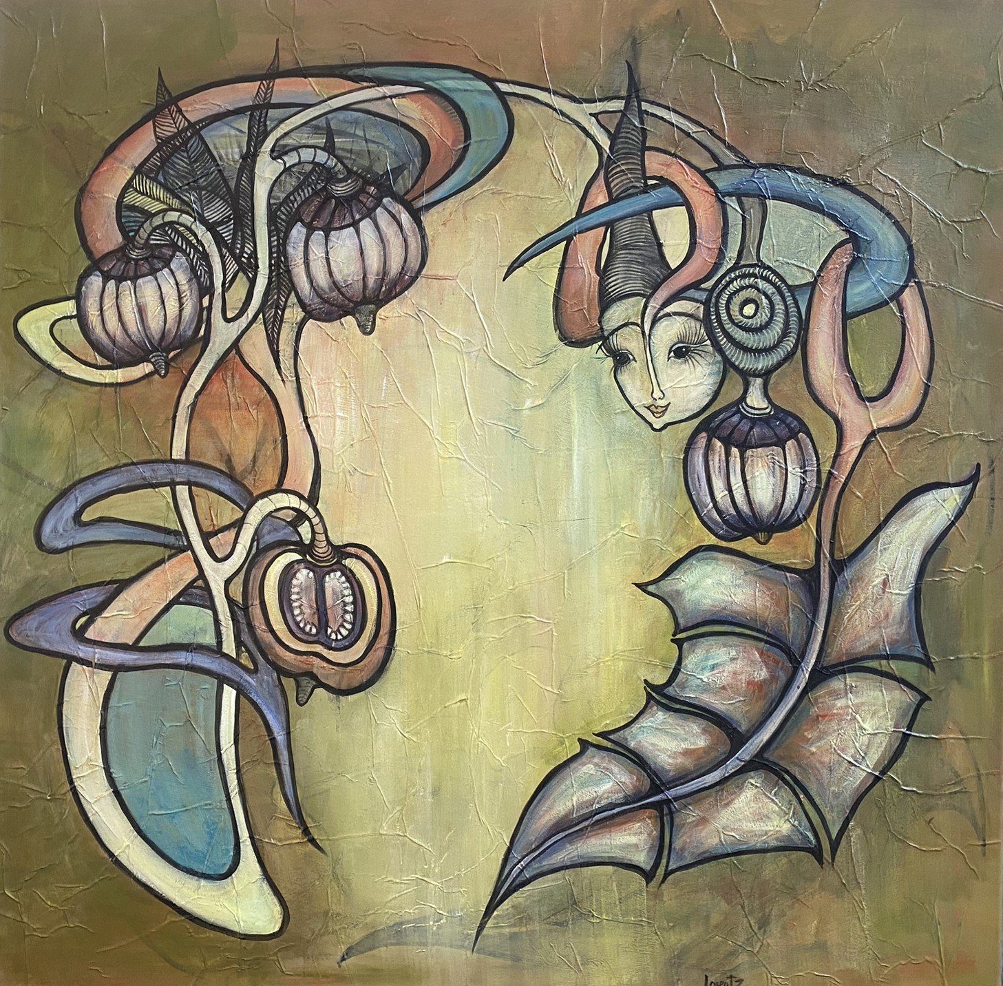Henriette Lorentz maleri 100x100cm, Botaniske drmme