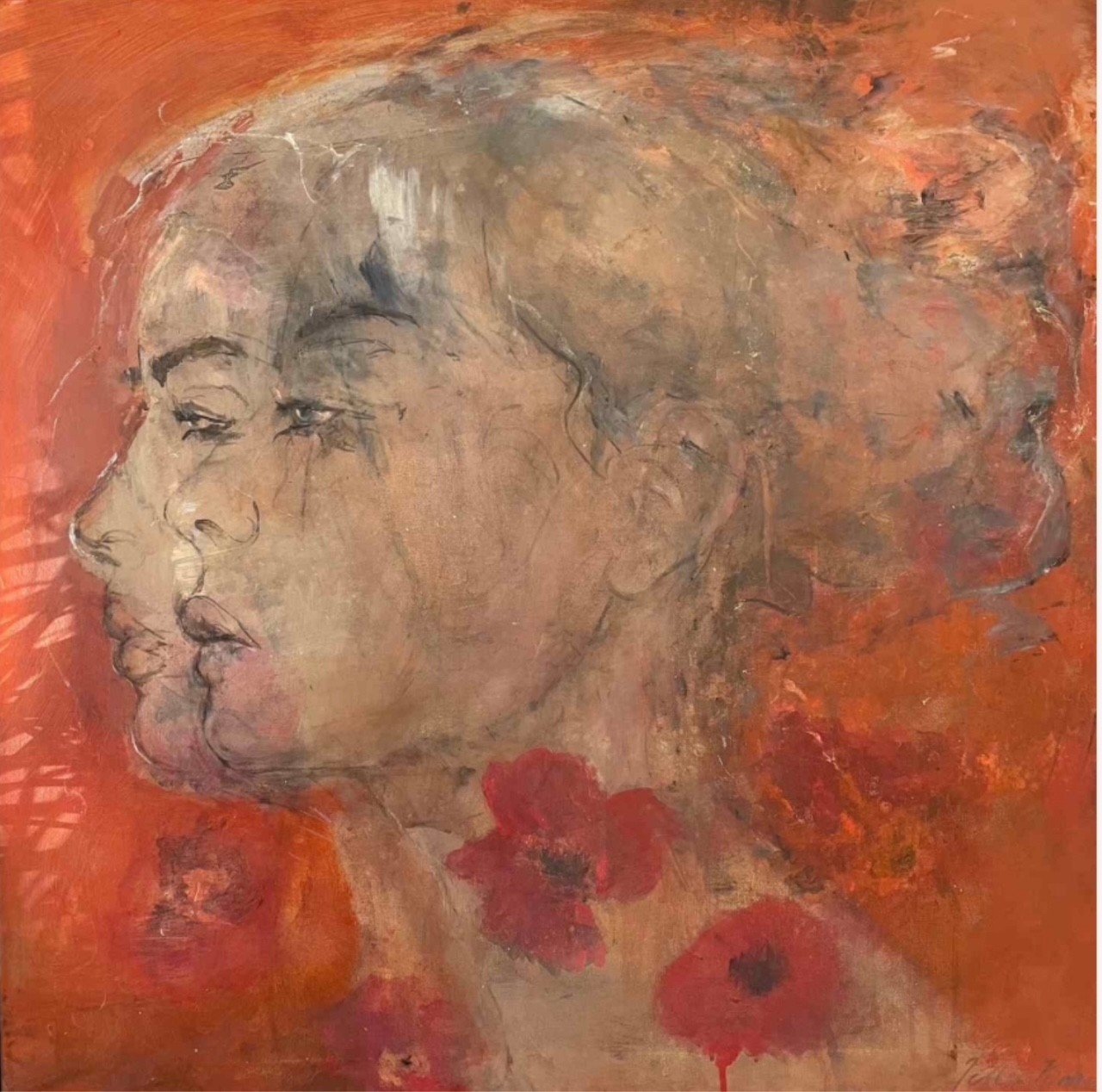 Jette Kirkeby 80x80cm maleri af kvinde