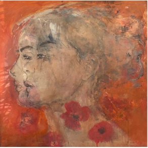 Jette Kirkeby 80x80cm maleri af kvinde