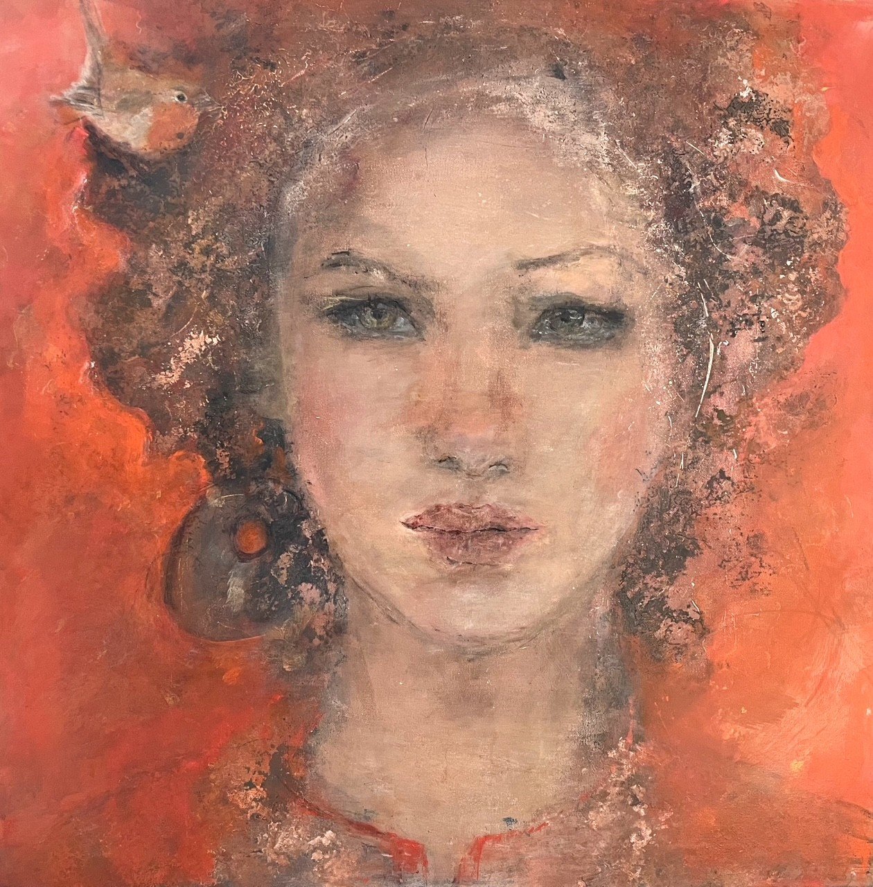 Jette Kirkeby 80x80cm maleri af kvinde