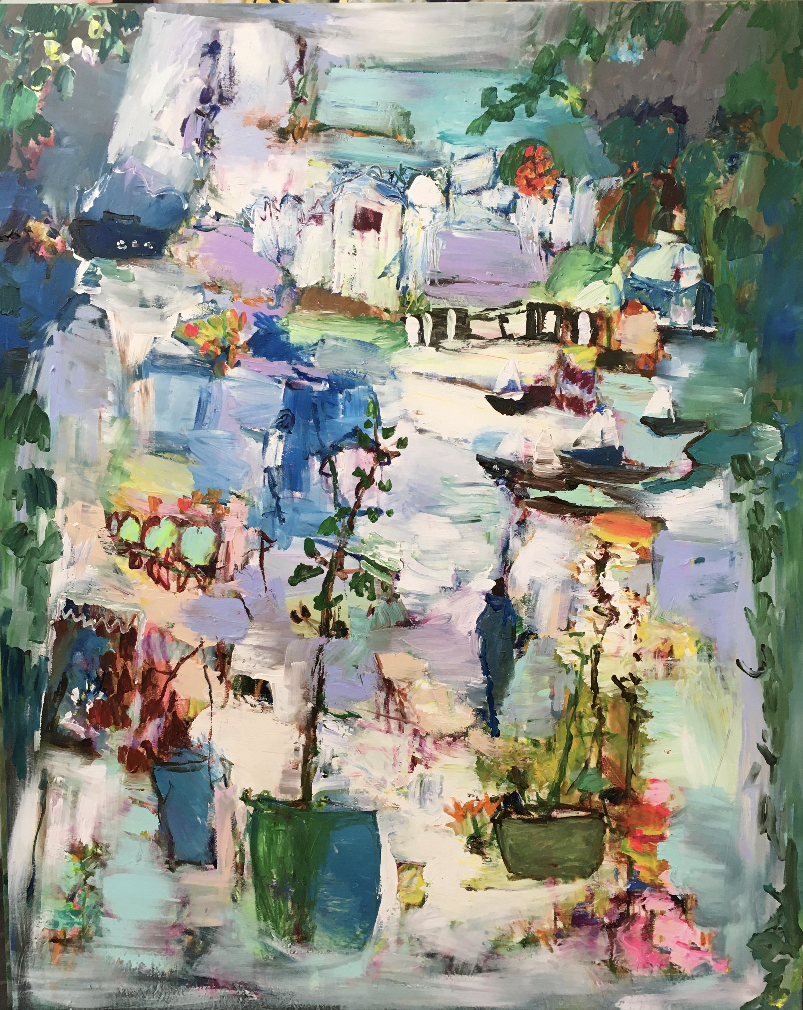 Skribleri for dagen, maleri 150x120cm af Tina Asmussen