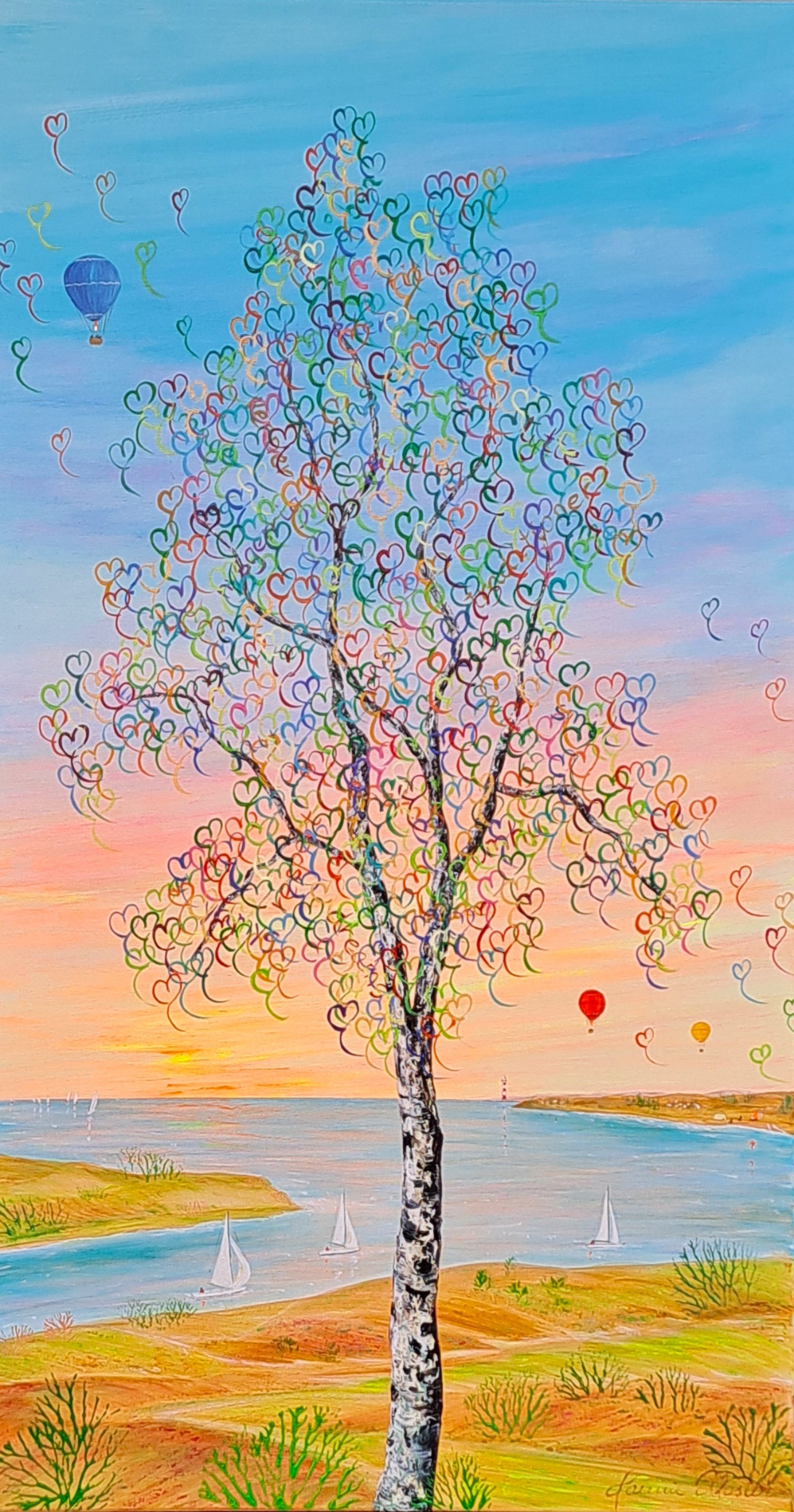 Mellem himmel og jord, maleri 110x60cm af Jannie Kloster