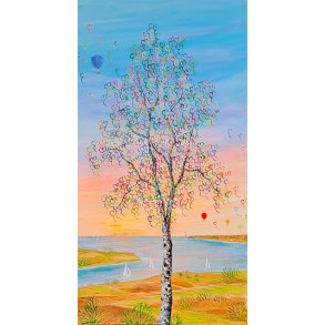 Mellem himmel og jord, maleri 110x60cm af Jannie Kloster