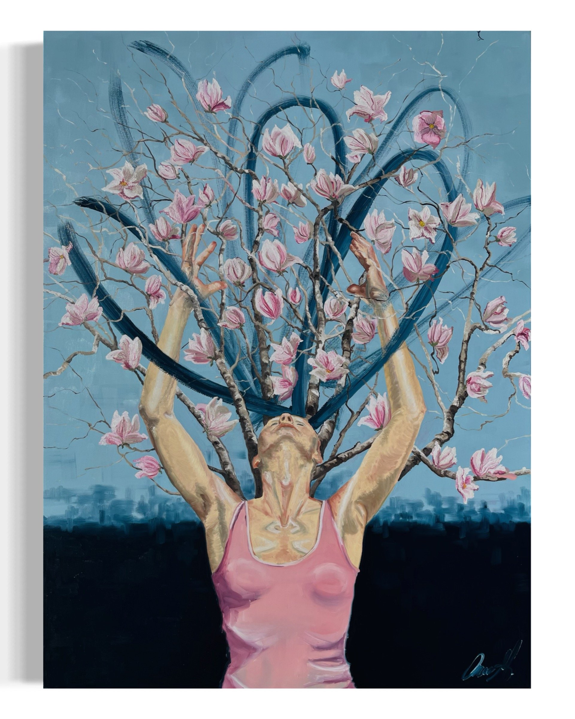 Magnolia 90x120cm maleri af Anne Mette Harkes