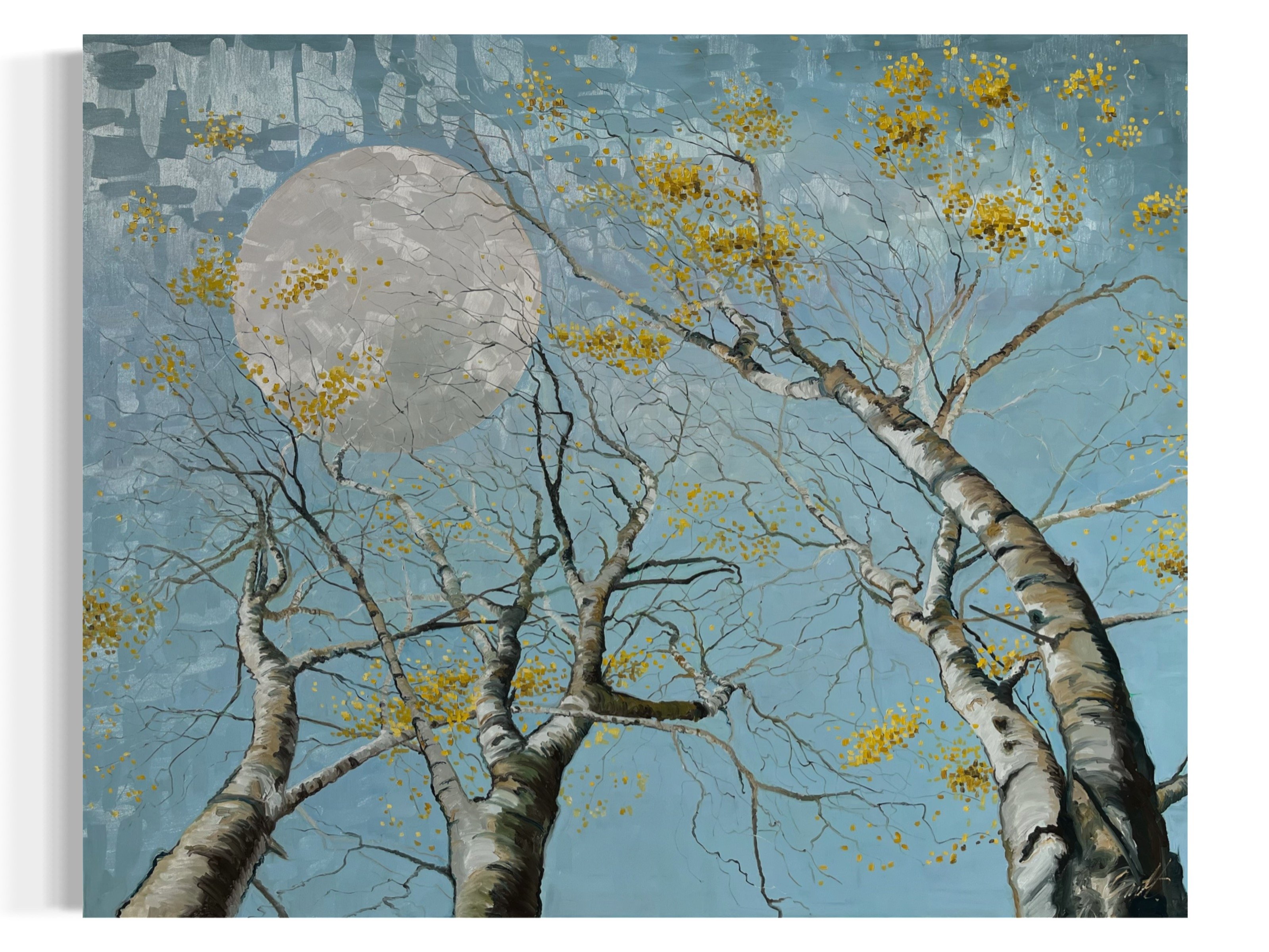 Lyse Birke 150x120cm maleri af Anne Mette Harkes