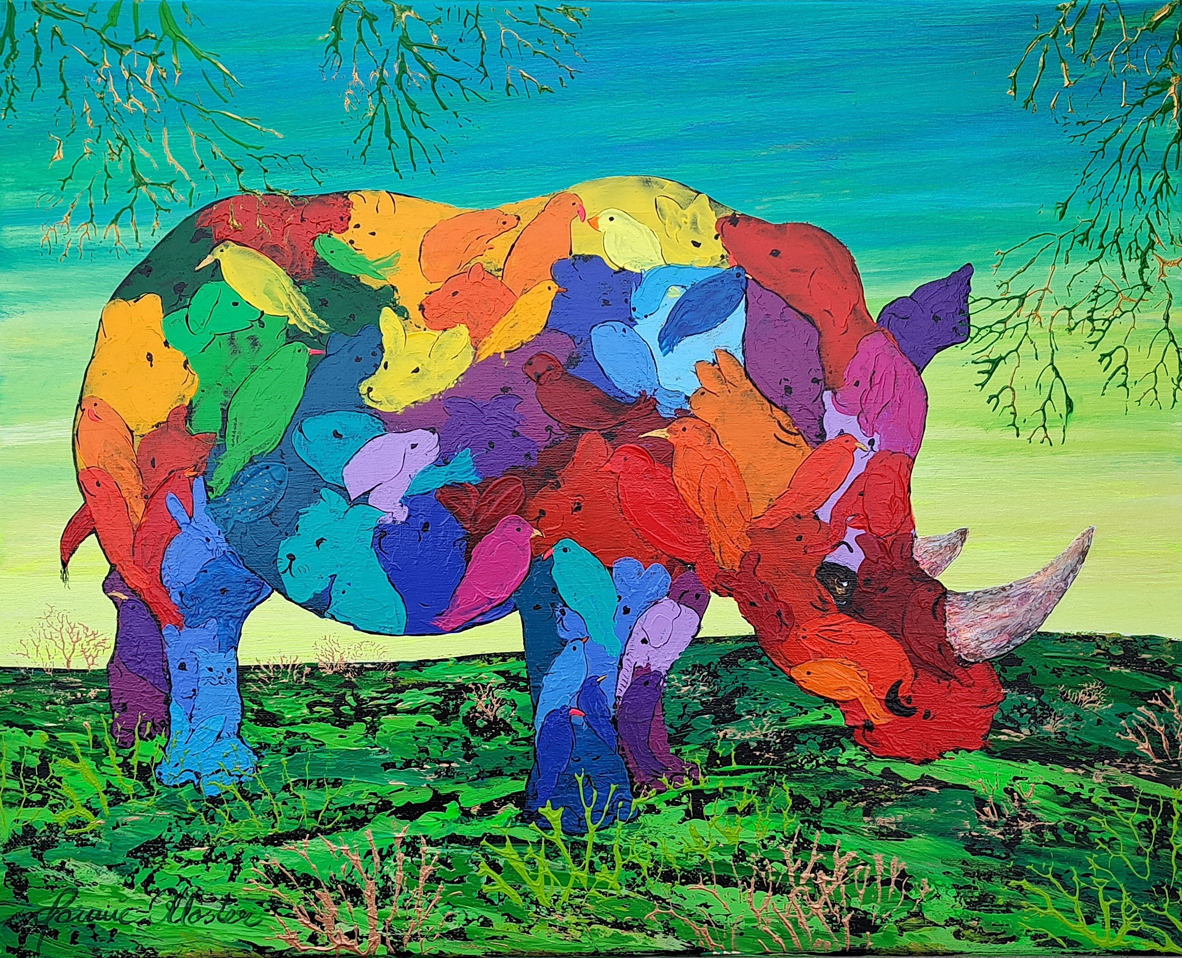 Vild med dyr, maleri 40x50cm af Jannie Kloster