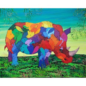 Vild med dyr, maleri 40x50cm af Jannie Kloster