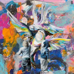 Street Kids, 80x80cm, giclee af Helt Sort