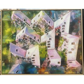 Isbjerget Aarhus �, oliemaleri 80x100cm af Sarah H�i