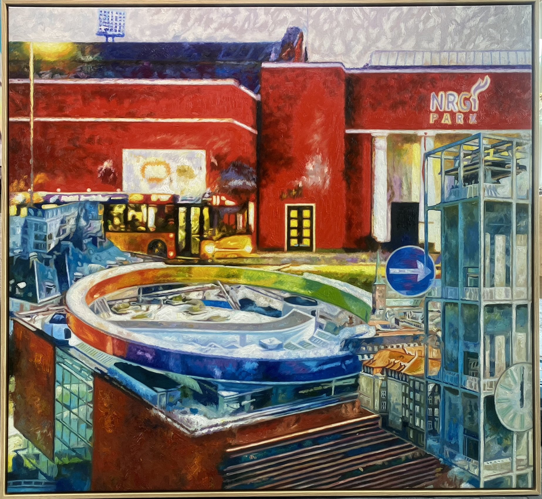 Aarhus Stadion, oliemaleri 120x130cm af Sarah Hi
