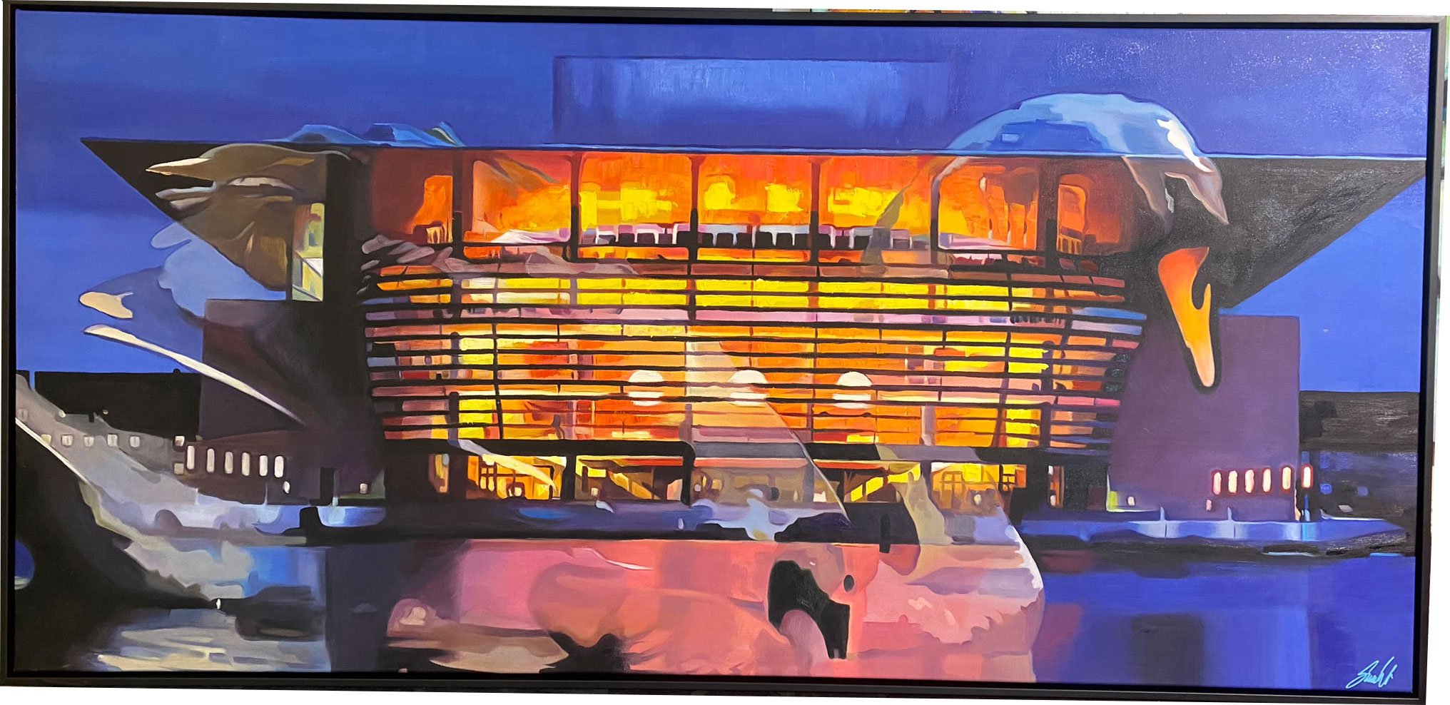 Operahuset og svanesen maleri 80x180cm af Sarah Hi