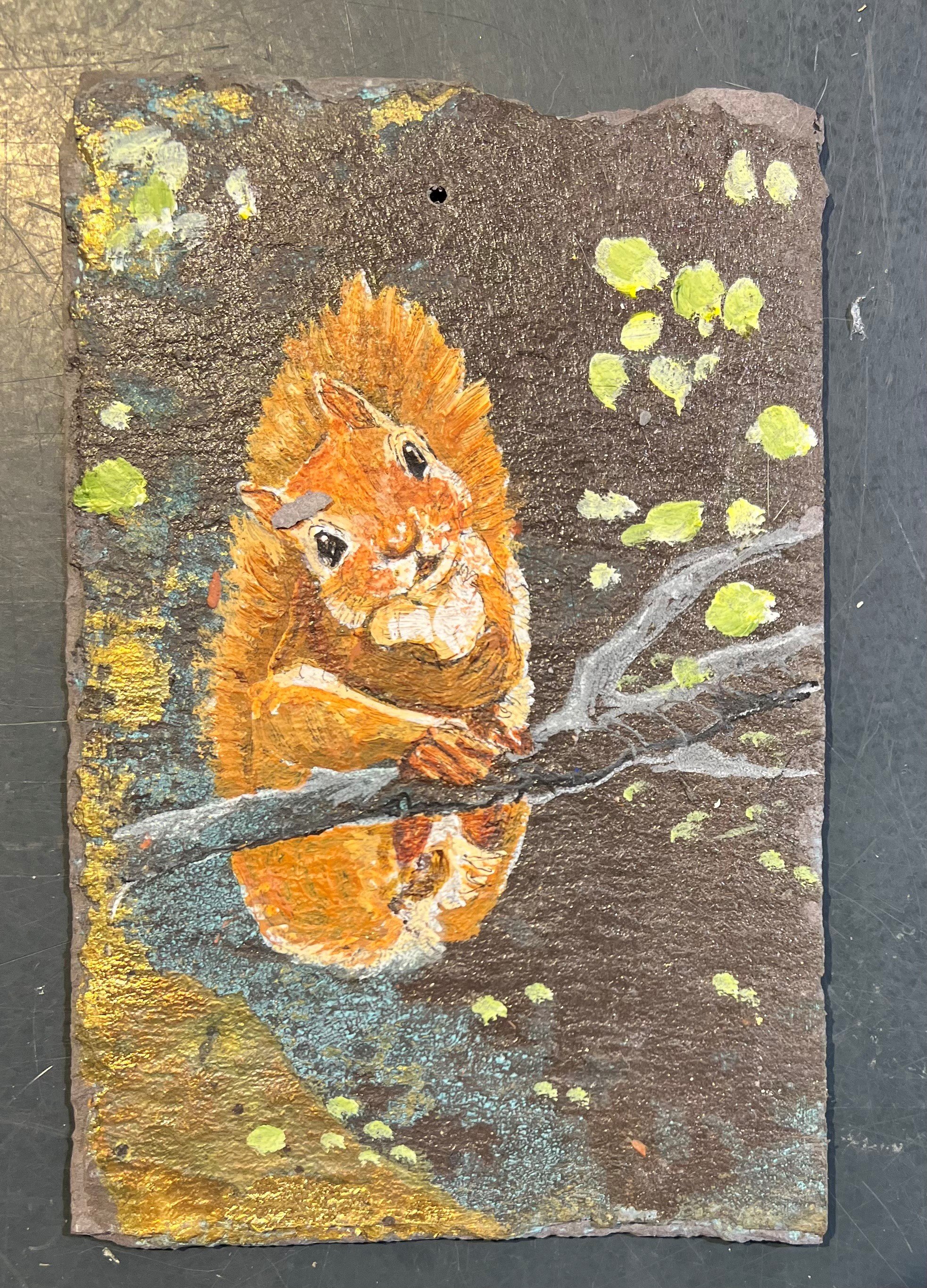 Anne-Mette Lehrskov, 12x18cm egern maleri p skiffer