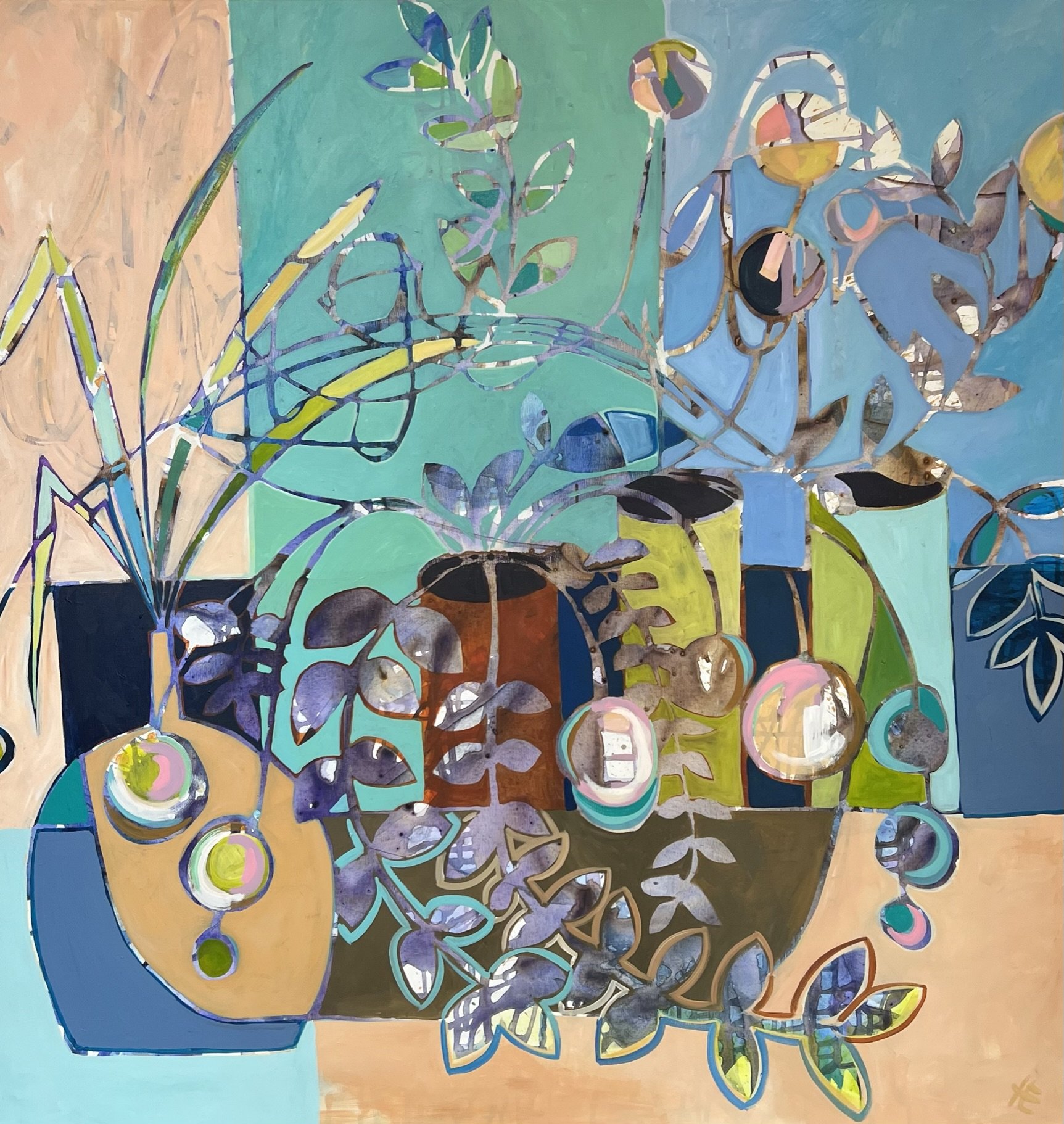 Hanne Ernst, 120x120cm Blomstermaleri