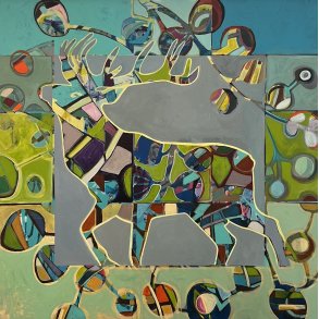 Hanne Ernst, krondyr i brunst 120x120cm