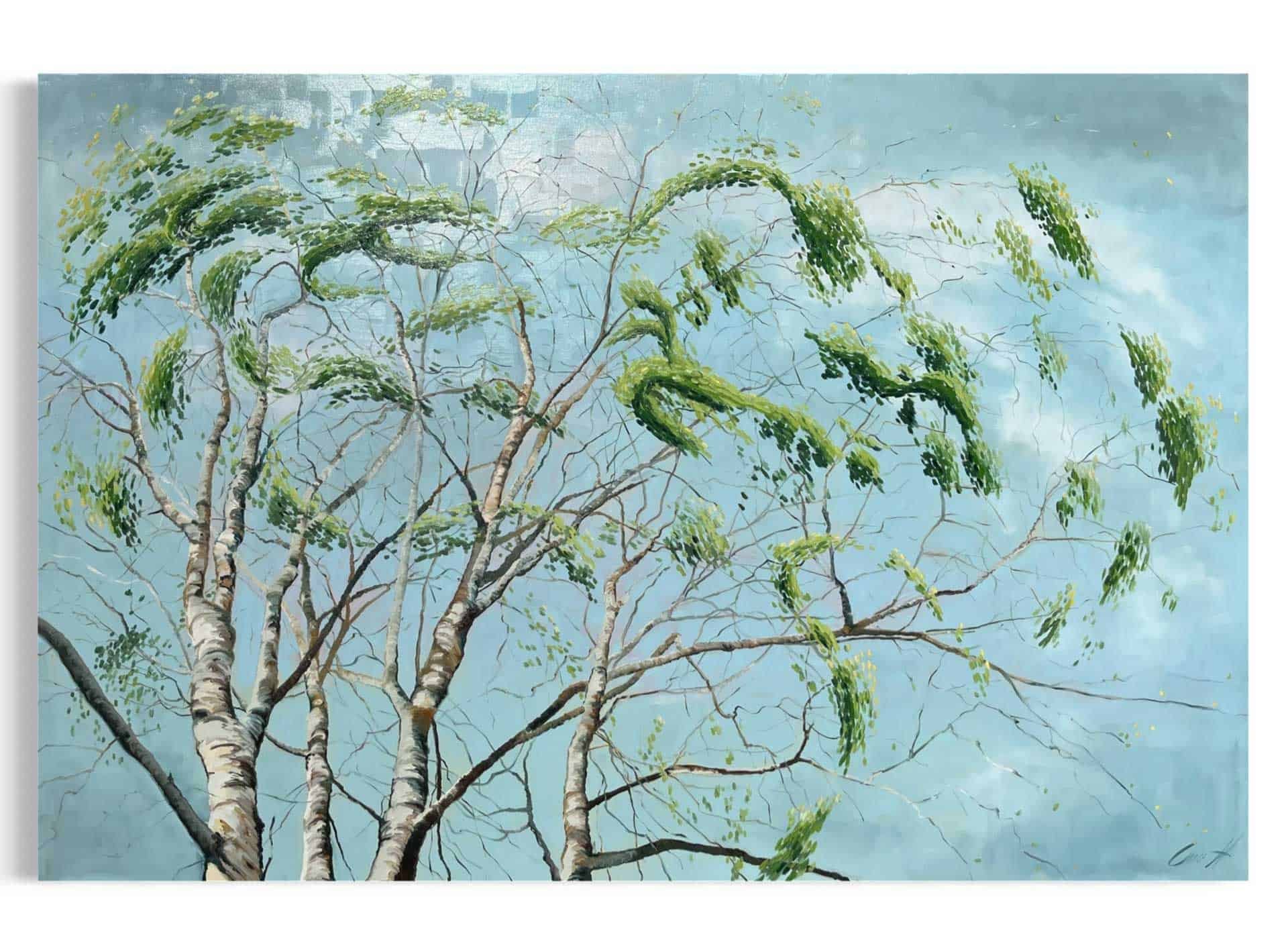 Birkenes harmoniske sang 100x150cm maleri af Anne Mette Harkes