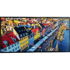 Sommer i Nyhavn, oliemaleri af Sarah H�i 80x160cm