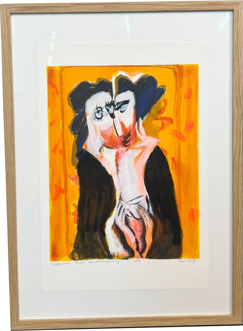 Litografi af Inge Hrup,  Cofee Time, 53x73cm