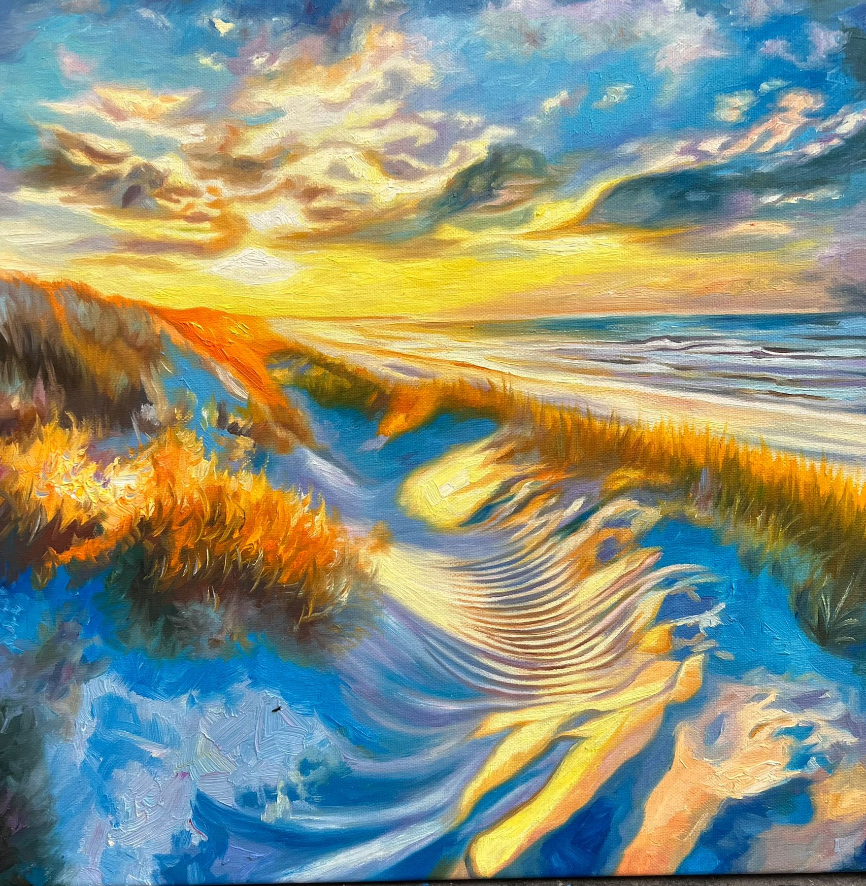 Skagensmaleri III, oliemaleri 50x50cm af Sarah Hi