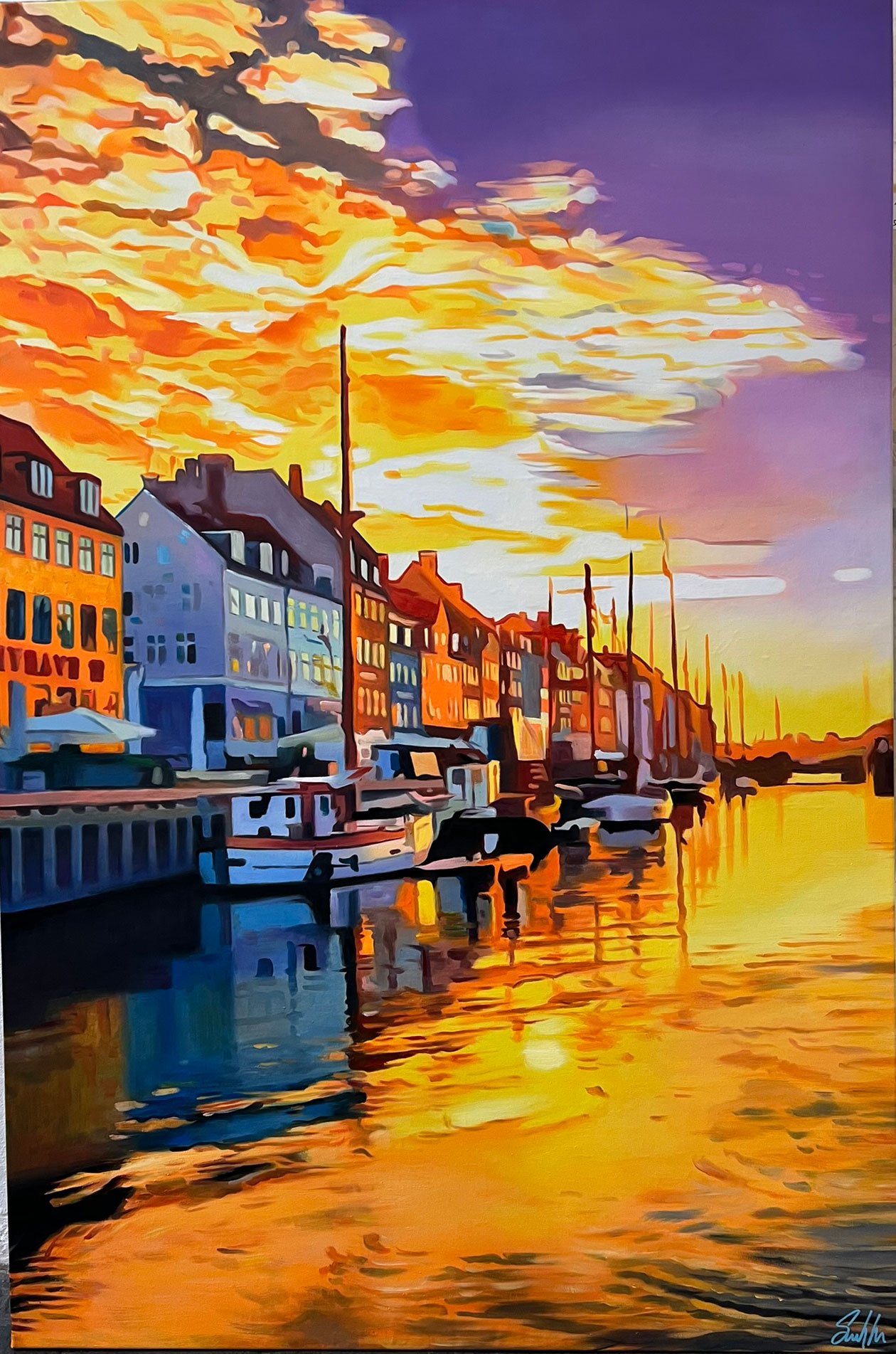 Nyhavnsmaleri af Sarah Hi 100x150cm