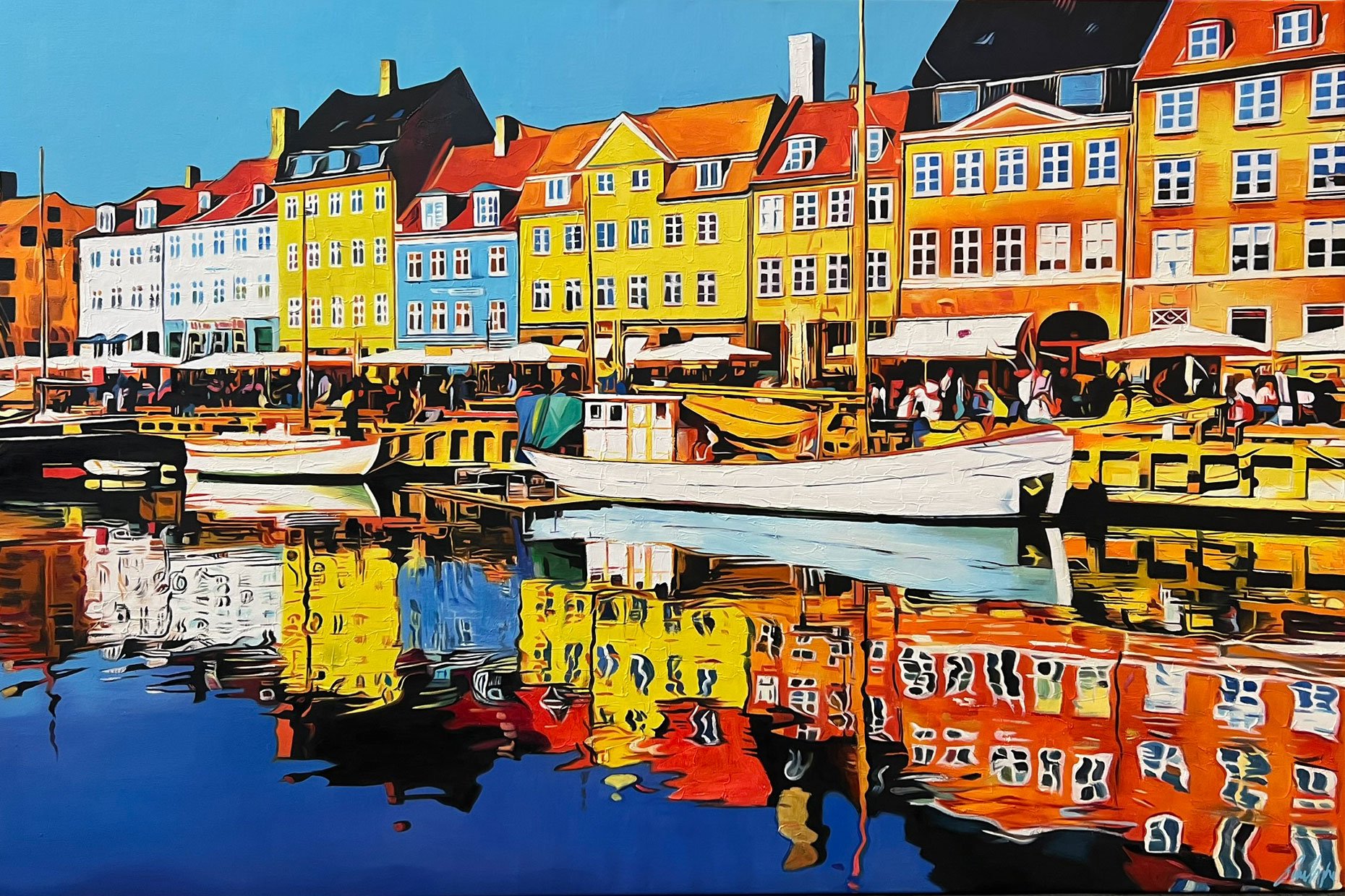Nyhavnsmaleri af Sarah Hi 100x150cm