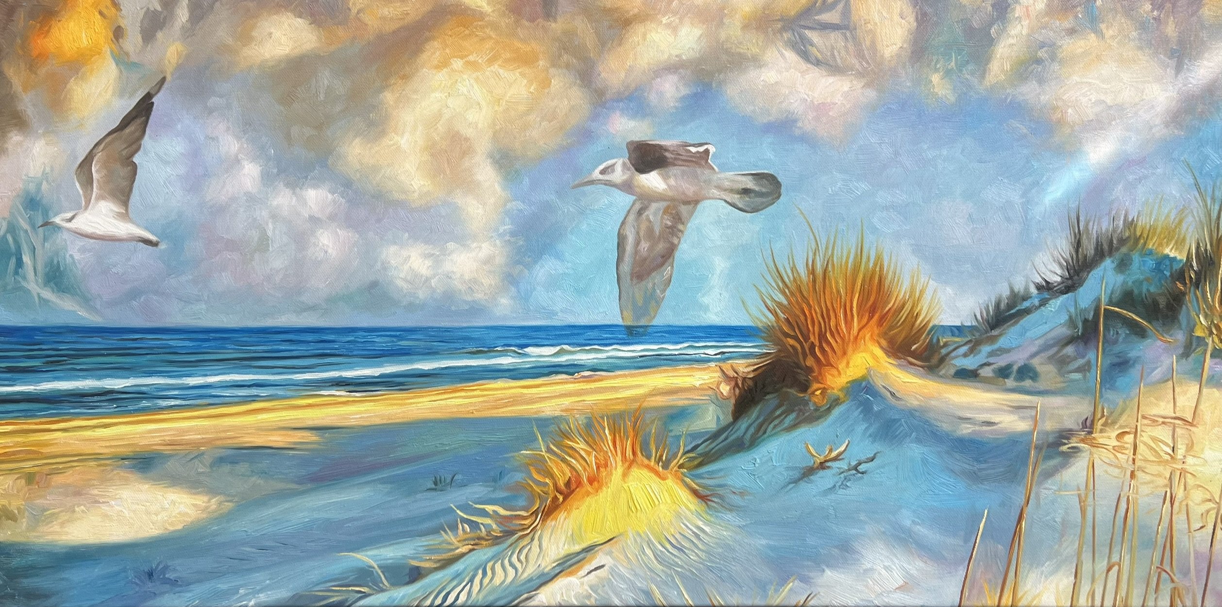 Ved Havet, oliemaleri 50x100cm