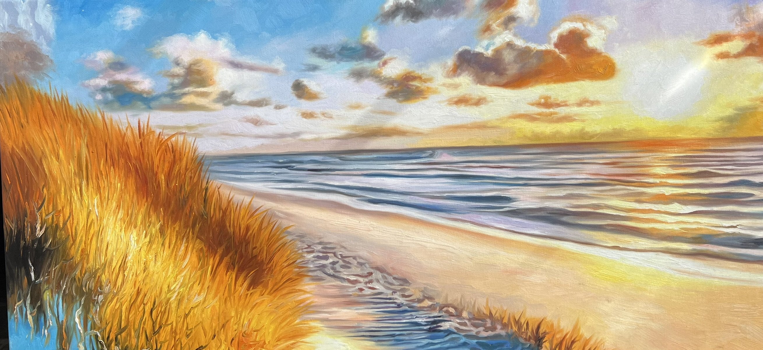 Ved Havet, oliemaleri 50x100cm