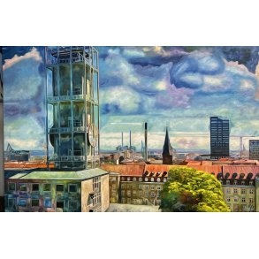 Maleri af rdhustrnet i Aarhus, 100x150cm maleri af Sarah Hi