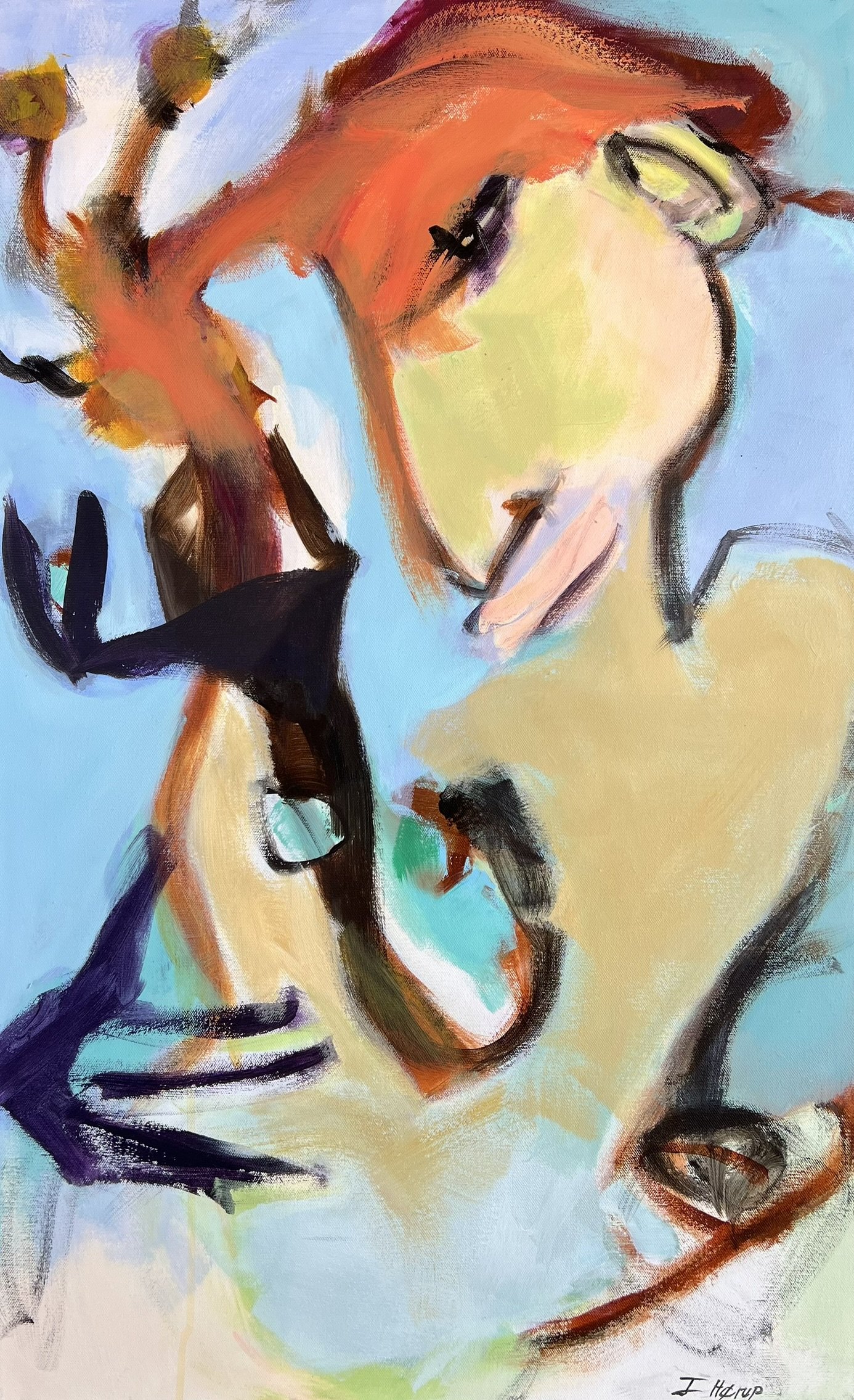 maleri af Inge Hrup, the gardener I, 50x80cm