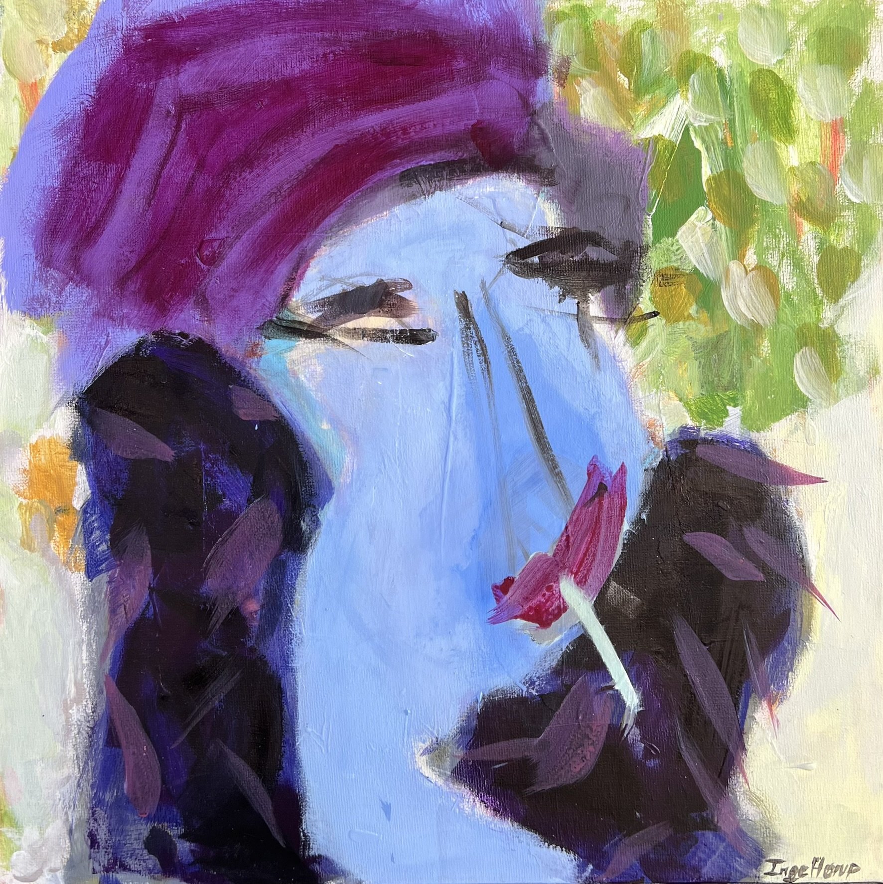 maleri af Inge Hrup, Blixen, 50x50cm