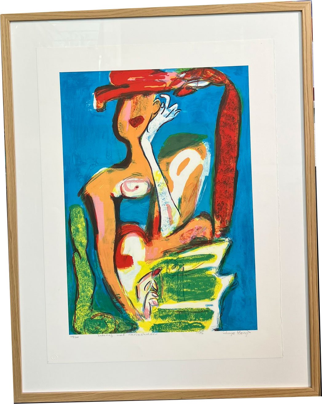 Litografi af Inge Hrup, Badedag med Overraskelser, 70x90cm