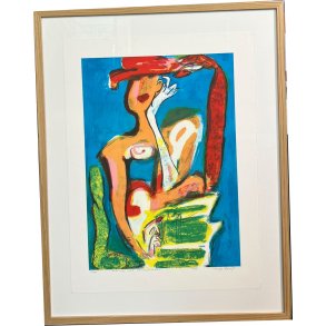 Litografi af Inge Hrup, Badedag med Overraskelser, 70x90cm