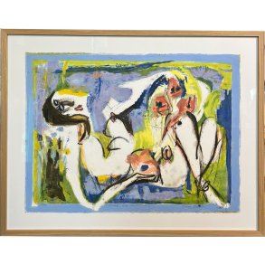 Litografi af Inge Hrup, Landscaspe with flowergirl, 70x90cm