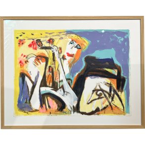 Litografi af Inge Hrup, Landy with poppies, 70x90cm