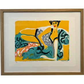 Litografi af Inge Hrup, Model p bl ChaiseLongue 50x60cm