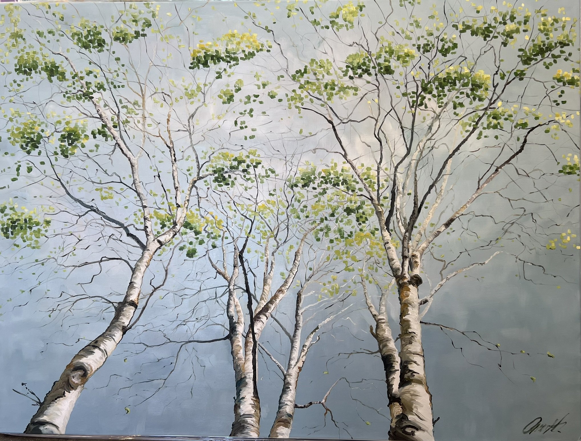 Birkenes forrsdans 90x120cm maleri af Anne Mette Harkes (kopi)