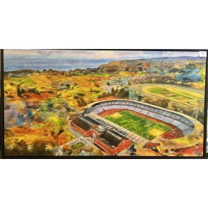 Stadion og Aarhusbugten, 80x150cm maleri af Sarah H�i