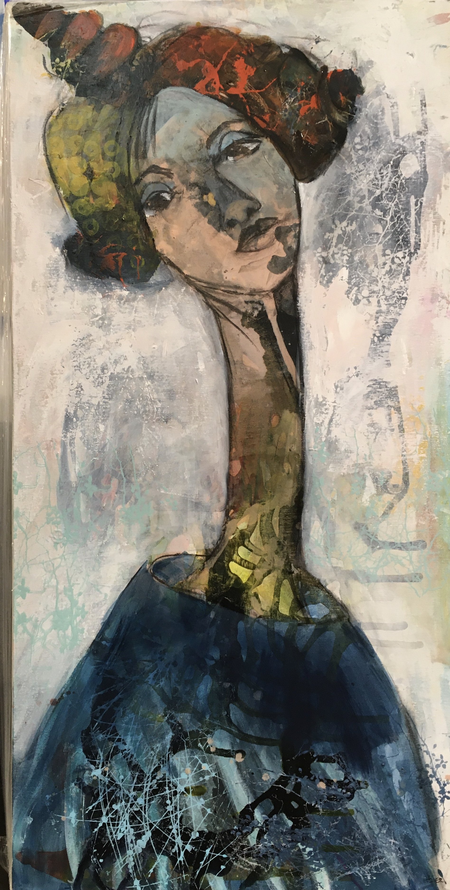 Annemette Hoier 50x100cm maleri portrt af kvinde