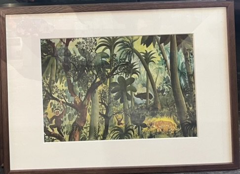 Plakat af Hans Scherfig, legende elefanter 30x40cm i ramme af valnd